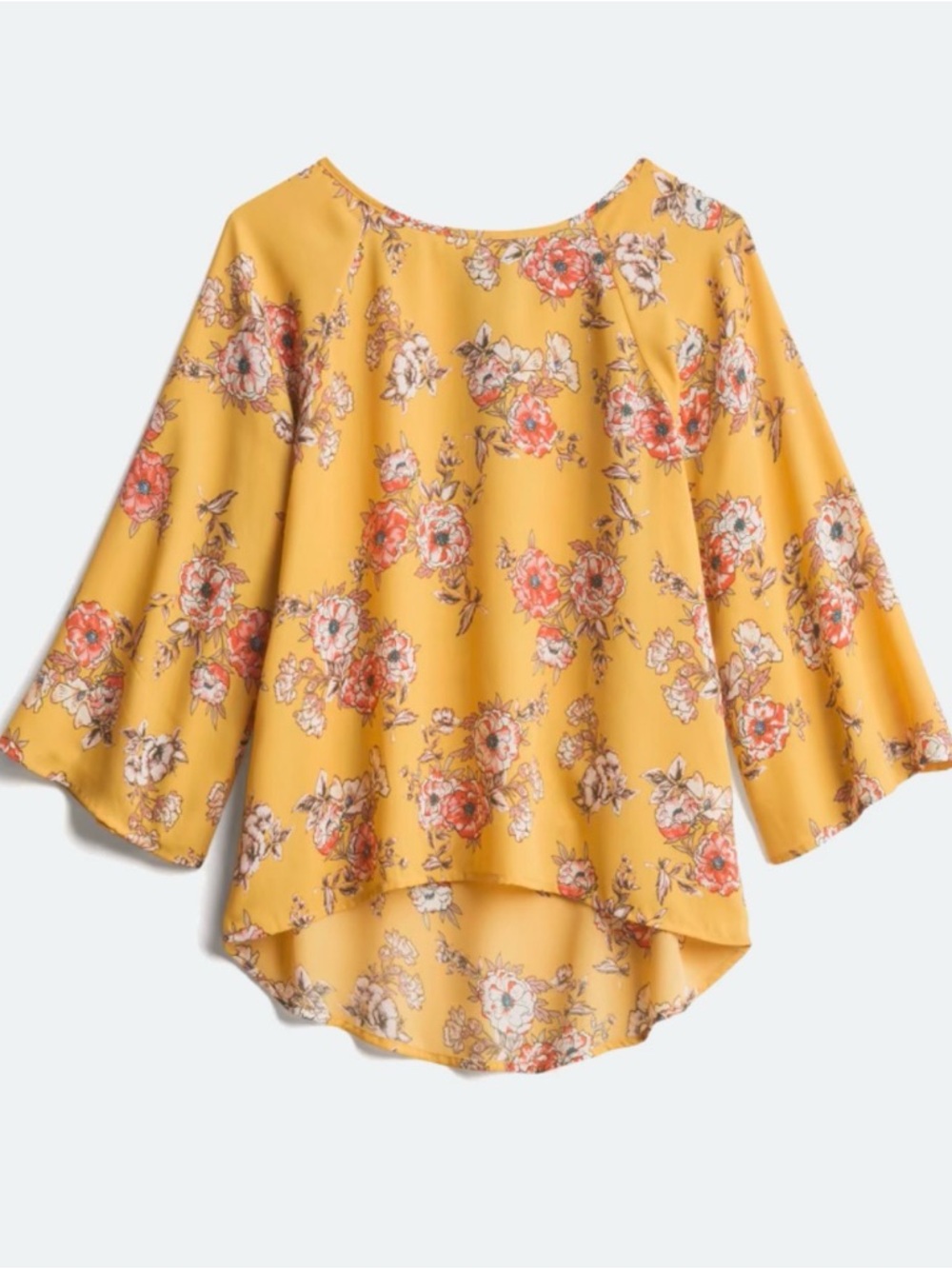 Papermoon Mustard Yellow Floral Bell-Sleeve Blouse